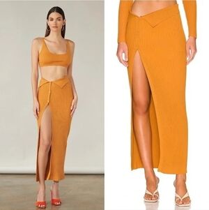 ATOIR The Hayden Skirt Ribbed Asymmetric Slit Maxi Skirt In Honey